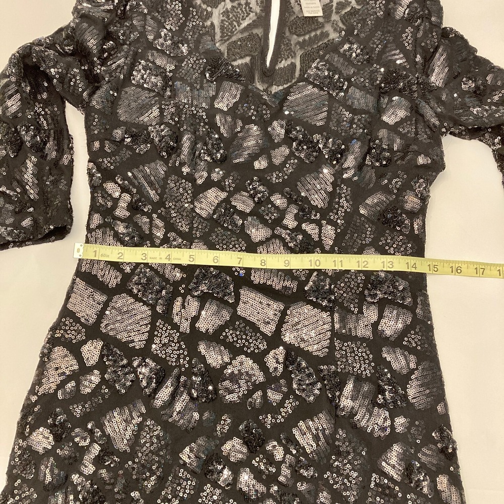 Cache Sequined Long Sleeve Cocktail Bodycon Dress Black Womens Size 6 - Picture 7 of 8